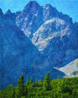 Suluboya ve yağlı boya doğa manzarası, ünlü seyahat ve turistik yer, poster, kağıt, tekstil veya tuval için açık hava tatil eğilimi. Modern sanat tasarımı duvar kağıdı. Duvar resimleri