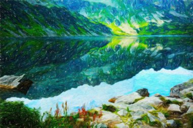 Suluboya ve yağlı boya doğa manzarası, ünlü seyahat ve turistik yer, poster, kağıt, tekstil veya tuval için açık hava tatil eğilimi. Modern sanat tasarımı duvar kağıdı. Duvar resimleri