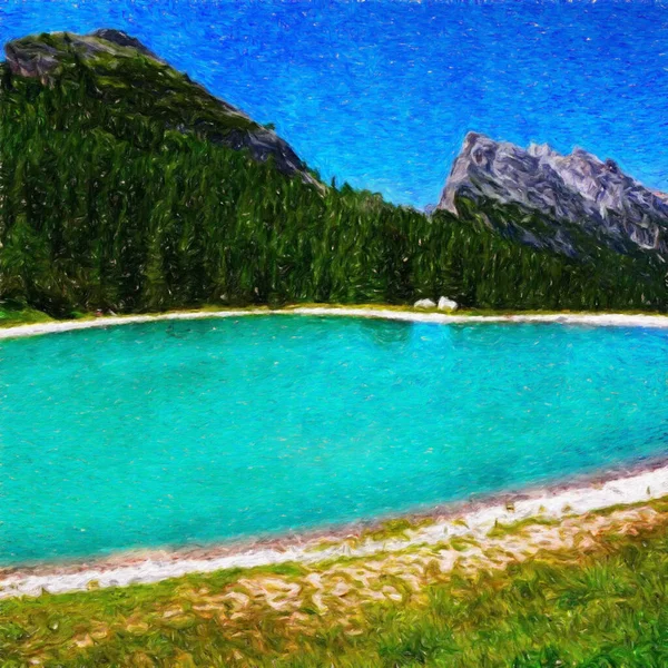 Watercolor Oil Painting Nature Landscape Famous Travel Touristic Place Outdoor — Stock Photo, Image