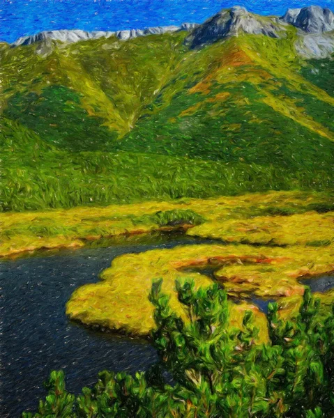 Watercolor Oil Painting Nature Landscape Famous Travel Touristic Place Outdoor — Stock Photo, Image