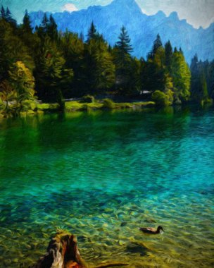 Suluboya ve yağlı boya doğa manzarası, ünlü seyahat ve turistik yer, poster, kağıt, tekstil veya tuval için açık hava tatil eğilimi. Modern sanat tasarımı duvar kağıdı. Duvar resimleri