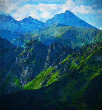 Suluboya ve yağlı boya doğa manzarası, ünlü seyahat ve turistik yer, poster, kağıt, tekstil veya tuval için açık hava tatil eğilimi. Modern sanat tasarımı duvar kağıdı. Duvar resimleri