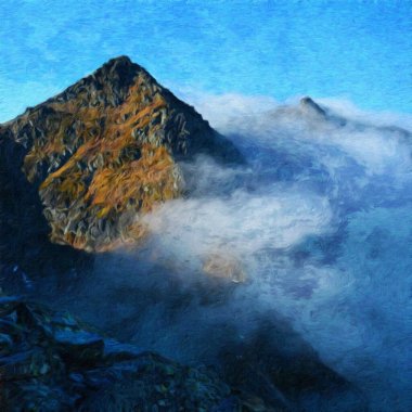 Suluboya ve yağlı boya doğa manzarası, ünlü seyahat ve turistik yer, poster, kağıt, tekstil veya tuval için açık hava tatil eğilimi. Modern sanat tasarımı duvar kağıdı. Duvar resimleri