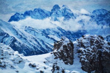 Suluboya ve yağlı boya doğa manzarası, ünlü seyahat ve turistik yer, poster, kağıt, tekstil veya tuval için açık hava tatil eğilimi. Modern sanat tasarımı duvar kağıdı. Duvar resimleri