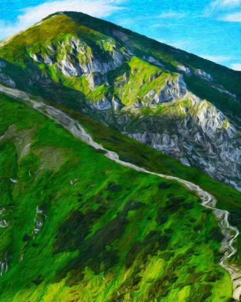 Suluboya ve yağlı boya doğa manzarası, ünlü seyahat ve turistik yer, poster, kağıt, tekstil veya tuval için açık hava tatil eğilimi. Modern sanat tasarımı duvar kağıdı. Duvar resimleri