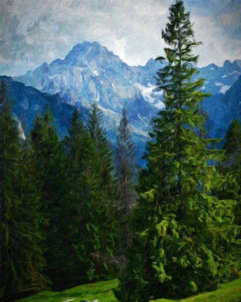 Suluboya ve yağlı boya doğa manzarası, ünlü seyahat ve turistik yer, poster, kağıt, tekstil veya tuval için açık hava tatil eğilimi. Modern sanat tasarımı duvar kağıdı. Duvar resimleri