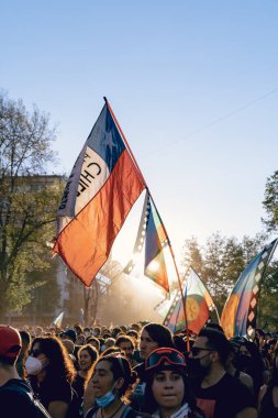 Plaza Baquedano sağlık sisteminin kötüye kullanımı için Santiago de Chile gösterisi
