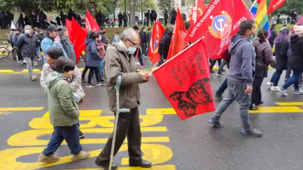 Santiago Chile September 2022 Demonstrasjon Tvungne Forsvinningene Militærdiktaturet Opptak Fullhd – stockvideo