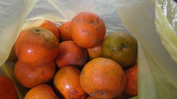 오렌지색 과일나무의 흐릿하고 사진을 배경으로 수있다 — 스톡 사진