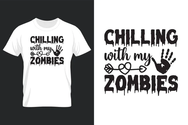 Chilling Zombies Halloween Svg Shirt Design — 스톡 벡터