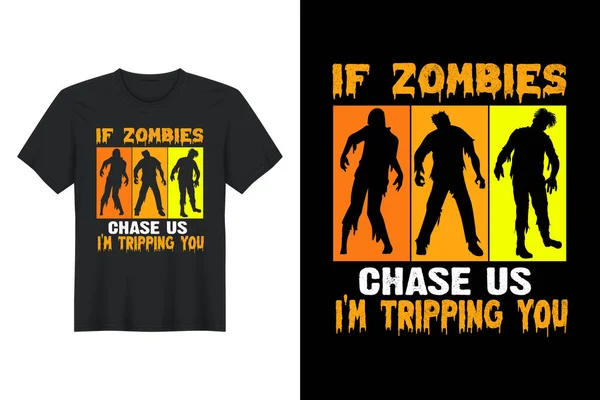 Zombies Chase Tripping You Halloween Shirt Design — Stock Vector