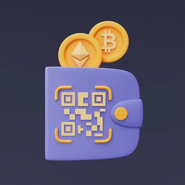 Kripto Pénztárca Kód Szkenneléssel Arany Bitcoin Ethereum Érmék Cryptocurrency Tranzakció — Stock Fotó