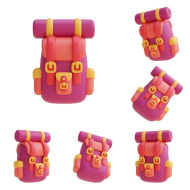 Çanta seti, turizm ve seyahat konsepti, minimal stil, düz 33D çizim.