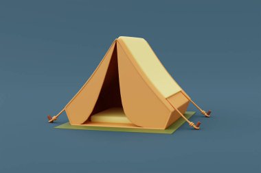 Kamp çadırı, mavi arka planda izole edilmiş, kamp malzemeleri, tatil tatili kavramı..