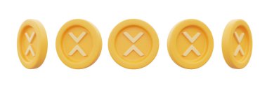 Beyaz arkaplanda izole edilmiş altın Xrp sikkeleri, kripto para birimi, engelleme zinciri teknolojisi, minimal biçim 3D oluşturma. 