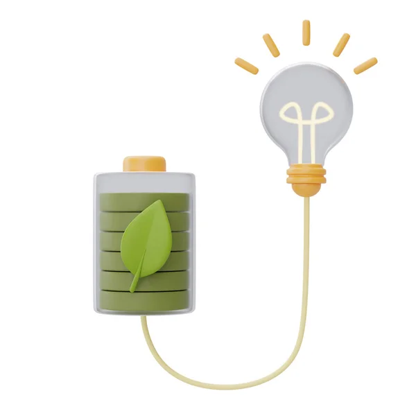 Source Alternative Électricité Concept Avec Batterie Verte Ampoule Respectueux Environnement — Photo