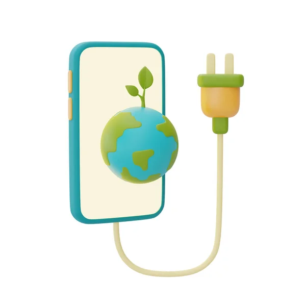 Globe Mondial Sur Écran Smartphone Avec Prise Courant Économie Énergie — Photo