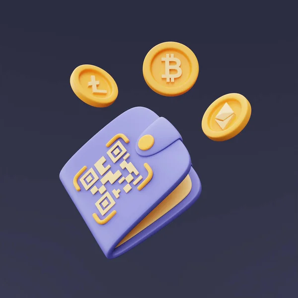 Crypto Plånbok Med Kod Skanning Gyllene Bitcoin Ethereum Litecoin Mynt — Stockfoto