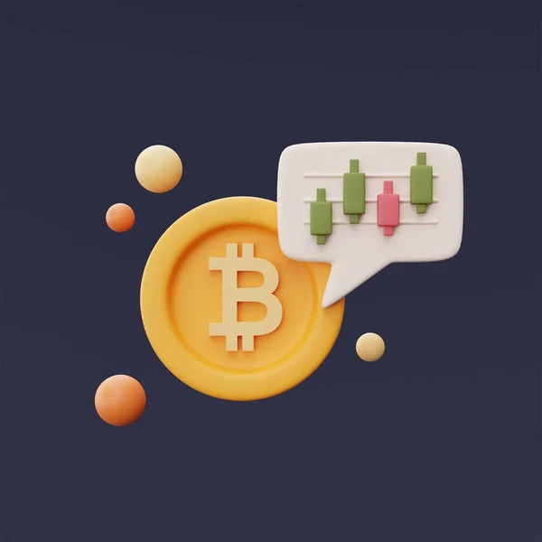 Złota Moneta Znakiem Bitcoin Wykres Cen Technicznych Czerwonym Zielonym Świecznikiem — Zdjęcie stockowe