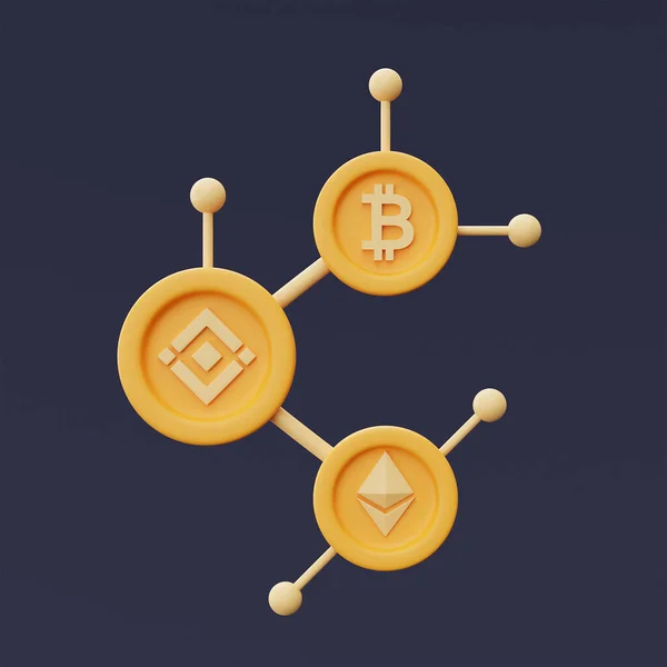 Tecnologia Blockchain Concetto Rete Cryptocurrency Bitcoin Ethereum Binance Minimal Style — Foto Stock