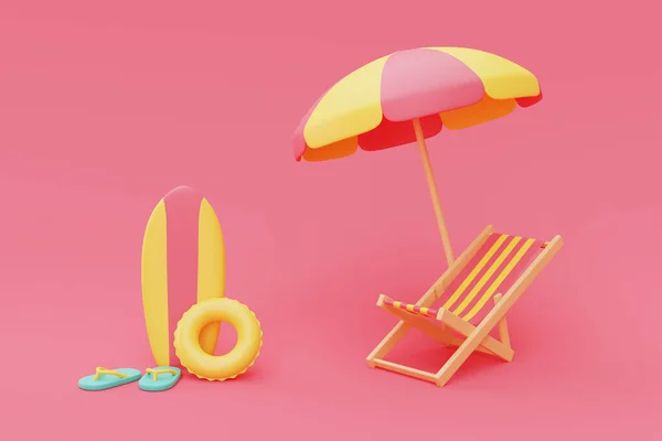 Plaj Sandalyesi Şemsiyeli Yaz Tatili Konsepti Yaz Elementleri Tasarım — Stok fotoğraf