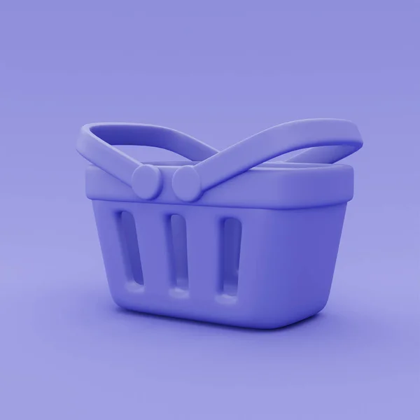 3D mor alışveriş sepeti, çevrimiçi alışveriş konsepti, minimal stil, 3D görüntüleme.