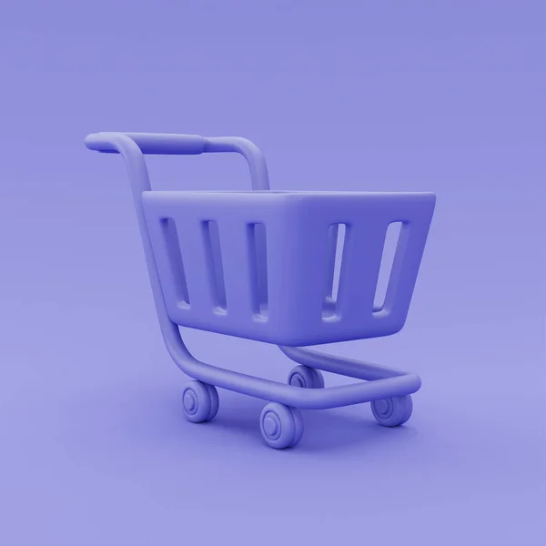Purple Shopping Cart Isolated Online Shopping Concept Minimal Style Rendering — Stock Photo, Image