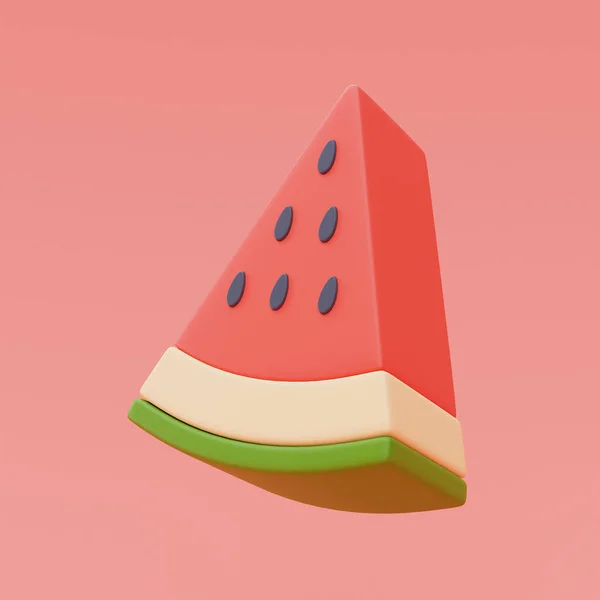 Rendering Von Wassermelone Isoliert Auf Rotem Hintergrund Sommerferienkonzept Sommer Elemente — Stockfoto