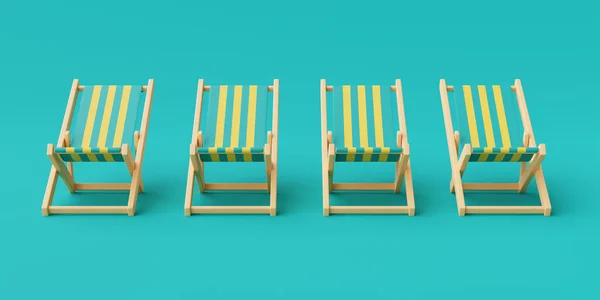 三维渲染夏季度假概念 将海滩椅子与蓝色背景 夏季元素 最小样式隔离 — 图库照片