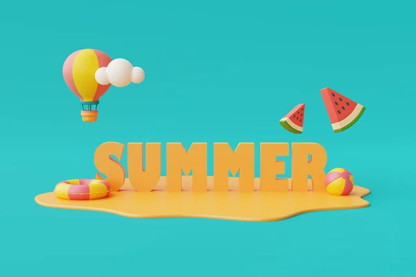 カラフルな夏の要素と夏休みの概念の3Dレンダリング 最小限のスタイル — ストック写真