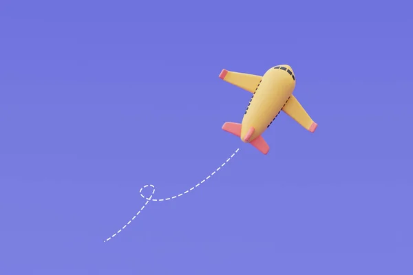 Візуалізація Жовтого Літака Ізольовано Фіолетовому Фоні Туризм Концепція Подорожей Святкові — стокове фото