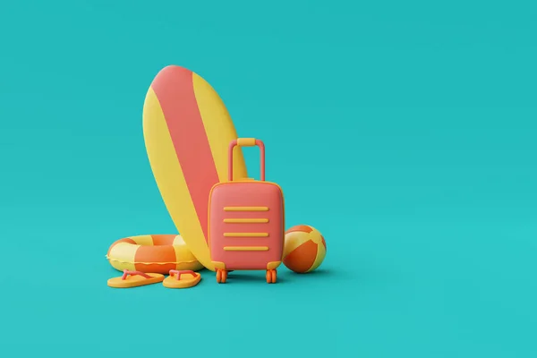 Weergave Van Zomer Vakantie Concept Met Koffer Kleurrijke Zomer Elementen — Stockfoto