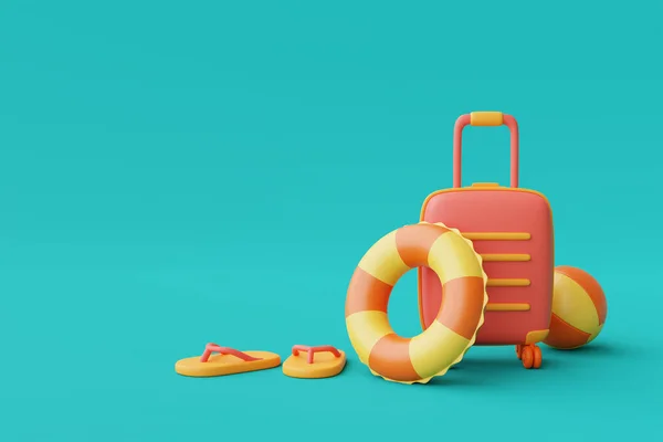 Weergave Van Zomer Vakantie Concept Met Koffer Kleurrijke Zomer Elementen — Stockfoto