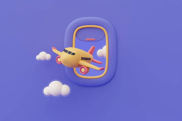 Rendu Fenêtre Avion Avec Avion Dans Ciel Tourisme Voyage Concept — Photo