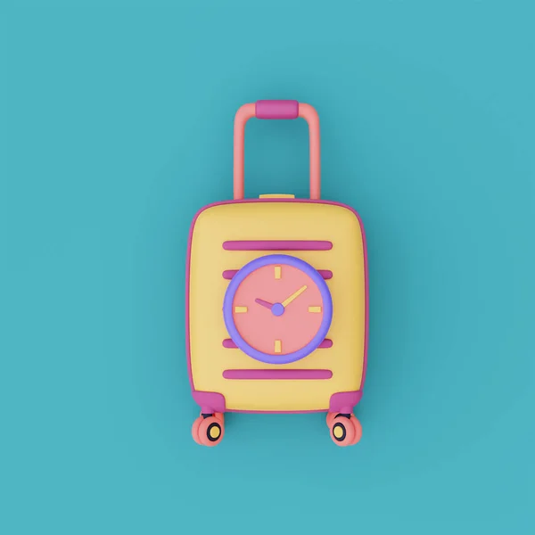Gele Koffers Met Klok Tijd Reizen Concept Vakantieplanning Vakantie Klaar — Stockfoto