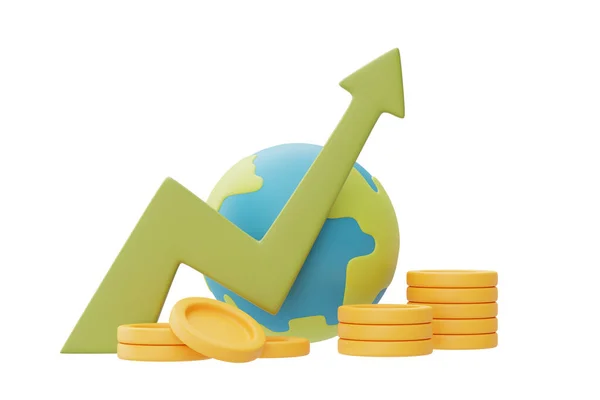 金融市場と世界経済コインスタック 為替レートの増加統計 3Dレンダリングと概念 — ストック写真