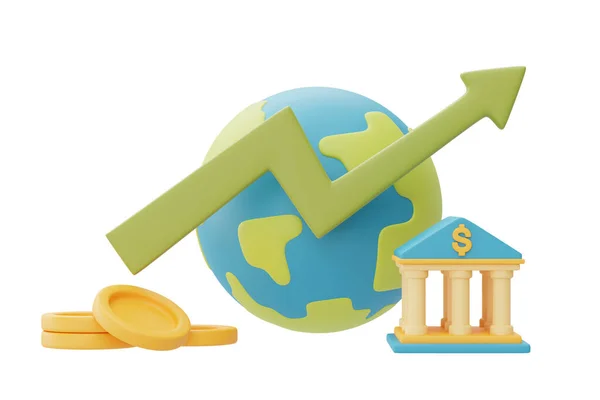 Mercati Finanziari Economia Globale Concetto Con Moneta Costruzione Bancaria Aumento — Foto Stock