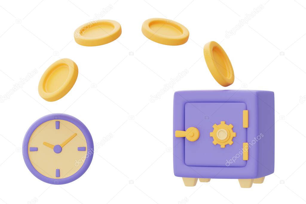 Time value of money concept with clock and safe box,time managem