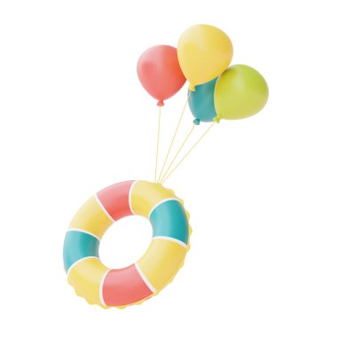 Beyaz arka planda balon izole edilmiş renkli şişirilebilir halka, yaz plajı elementleri, 3D görüntüleme.