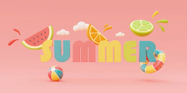 Summer Design Colorful Summer Beach Elements Rendering — Stock Photo, Image