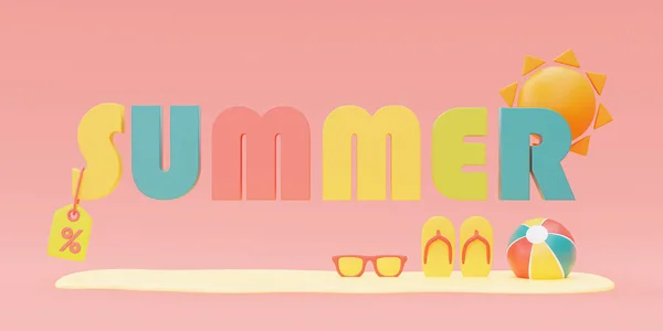 Letni Design Kolorowymi Elementami Letniej Plaży Renderowanie — Zdjęcie stockowe