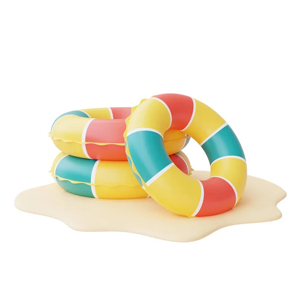 Colorful Inflatable Ring Isolate White Background Summer Beach Elements Rendering — ストック写真