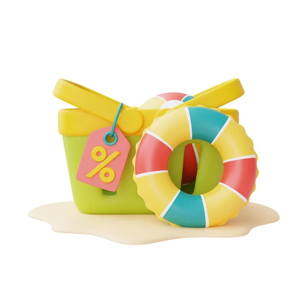 Summer Sale Shopping Basket Colorful Inflatable Ring Isolate White Background — ストック写真