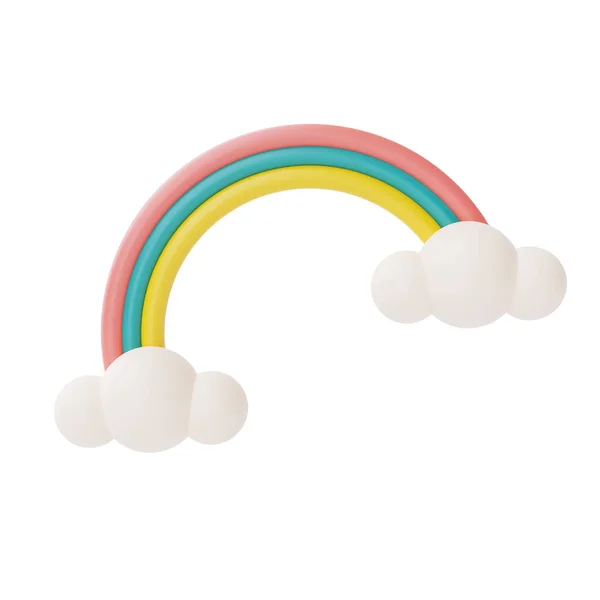 Colorful Rainbow Clouds Isolate White Background Summer Elements Rendering — ストック写真