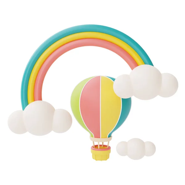 Colorful Rainbow Clouds Colorful Hot Air Balloon Isolate White Background — ストック写真