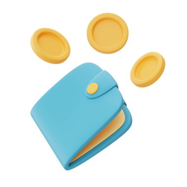 Hafif arka planda izole edilmiş altın sikkeleri olan para cüzdanı, para tasarrufu konsepti, iş yatırımları..