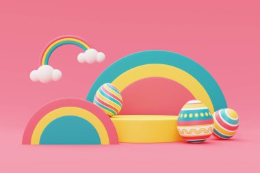 Paskalya yumurtaları, Uluslararası Bahar Kutlaması, minimal stil, 3D rengarenk.