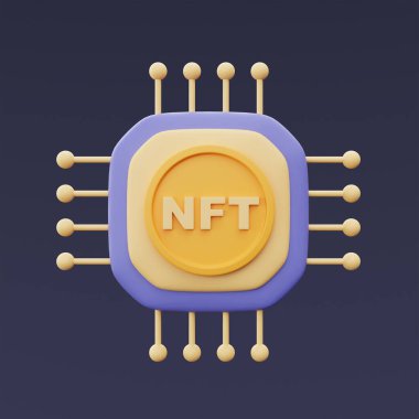 NFT karşılanamaz jeton konsepti, kripto sanatı, icat teknolojisi, 3D sunum.