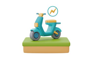 Elektrik motorsiklet şarj istasyonu ile alternatif elektrik kaynağı, çevre dostu, temiz enerji, 3D görüntüleme.