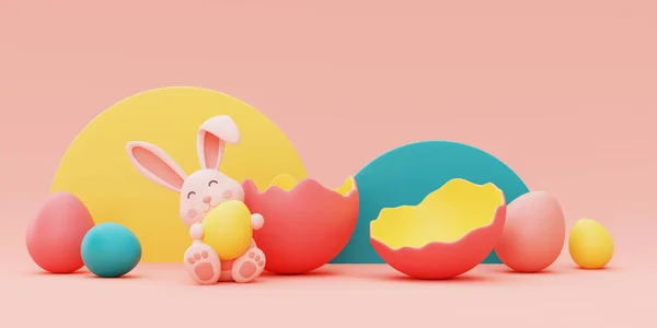 Lapin Pâques Avec Oeufs Pâques Colorés Heureux Style Vacances Pâques — Photo